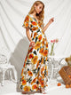 Floral Print Petal Sleeve Wrap Belted Dress