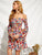 Shirred Bodice Frill Trim Trumpet Sleeve Floral Bardot Dress