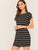 Cap Sleeve Striped Pencil Dress