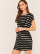 Cap Sleeve Striped Pencil Dress
