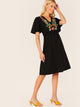 Floral Embroidery Appliques Front Flutter Sleeve Dress