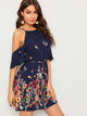 Cold Shoulder Ruffle Floral Print Belted Dress