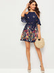 Cold Shoulder Ruffle Floral Print Belted Dress