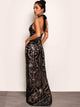 Joyfunear Split Hem Backless Halter Sequin Maxi Dress