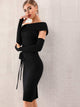 Adyce Asymmetrical Neck Slit Hem Belted Bodycon Dress