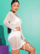  Sheer Ruched Drawstring Front Bodycon Dress Without Lingerie