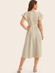 Flutter Sleeve Buckle Belted Button Up Tea Dress