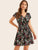 Ditsy Floral Shirred Waist V-neck Dress