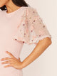 Embroidery Appliques Mesh Sleeve Pencil Dress