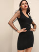  Solid Mesh Sheer Sleeve Bodycon Dress