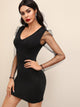  Solid Mesh Sheer Sleeve Bodycon Dress