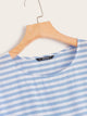 Ruffle Cuff Curved Hem Striped Smock Dress