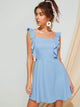 Ruffle Trim Tie Back Solid Dress