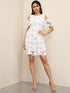 Solid Cold Shoulder Guipure Lace Dress