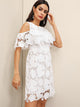 Solid Cold Shoulder Guipure Lace Dress