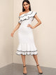 Asymmetrical Neck Ruffle Layered Hem Dress