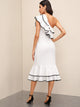 Asymmetrical Neck Ruffle Layered Hem Dress
