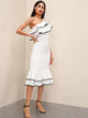 Asymmetrical Neck Ruffle Layered Hem Dress