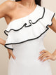 Asymmetrical Neck Ruffle Layered Hem Dress