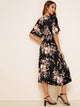 Ditsy Floral Surplice Neck Wrap Knotted Dress