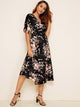 Ditsy Floral Surplice Neck Wrap Knotted Dress
