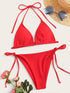 Triangle Halter Top With Tie Side Bikini Set