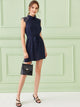 Collared Lace Shoulder Self Belted Dress