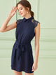 Collared Lace Shoulder Self Belted Dress