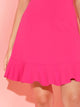 Neon Pink Lace Up Backless Ruffle Hem Slip Dress