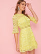 Flounce Sleeve Lace Overlay Fit and Flare Dress
