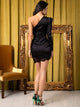 One Shoulder Lace Insert Satin Mini Dress