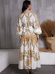 Damask Print Bishop Sleeve Maxi Shirt Dress