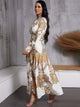 Damask Print Bishop Sleeve Maxi Shirt Dress