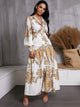 Damask Print Bishop Sleeve Maxi Shirt Dress