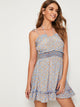 Knot Shoulder Shirred Waist Ruffle Trim Dress