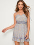 Knot Shoulder Shirred Waist Ruffle Trim Dress