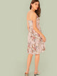 Surplice Neck Floral Print Pleated Cami Dress
