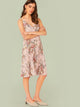 Surplice Neck Floral Print Pleated Cami Dress