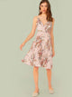 Surplice Neck Floral Print Pleated Cami Dress
