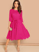 Scallop Trim Belted Flare Dress