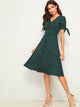 Confetti Pocket Print Knot Cuff Shirt Dress