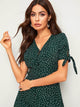 Confetti Pocket Print Knot Cuff Shirt Dress