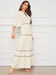 Tassel Tie Neck Floral Tape Detail Crepe Maxi Dress