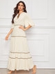 Tassel Tie Neck Floral Tape Detail Crepe Maxi Dress