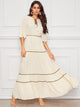Tassel Tie Neck Floral Tape Detail Crepe Maxi Dress