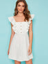 Half Button Ruffle Trim Swing Dress