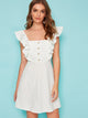 Half Button Ruffle Trim Swing Dress