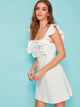 Half Button Ruffle Trim Swing Dress