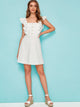 Half Button Ruffle Trim Swing Dress