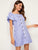 Striped Button Front Butterfly Sleeve Dress